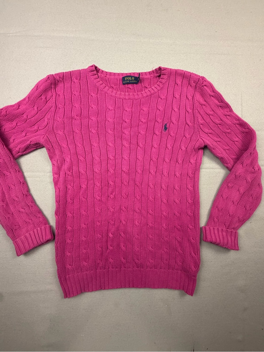 Polo by Ralph Lauren Hot Pink Cable-Knit Crewneck Sweater M